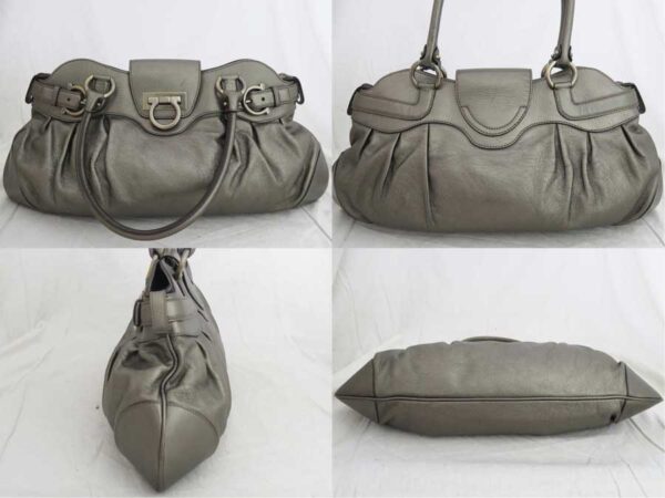 e50393a 1 Salvatore Ferragamo Gancini Canvas Leather Bag Khaki Black