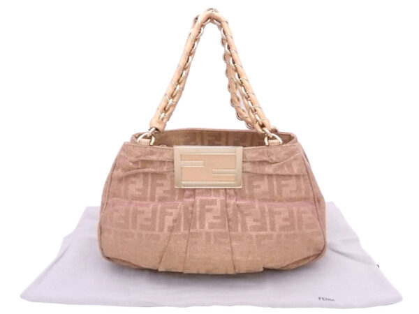 e50458f Fendi Mia Chain Shoulder Bag Zucca Canvas Leather Pink