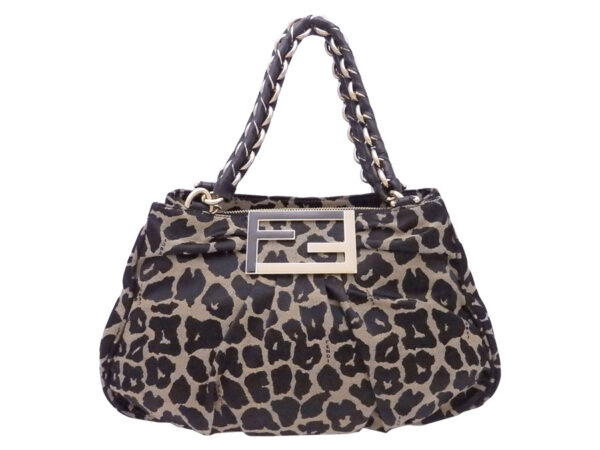 e50556f Fendi Mia Chain Shoulder Bag Leopard Satin Leather Beige Black