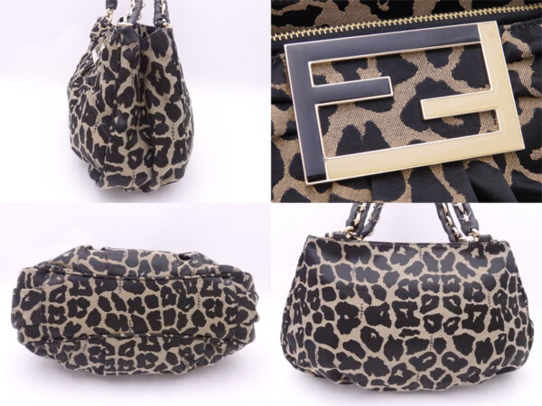 e50556f 1 Fendi Mia Chain Shoulder Bag Leopard Satin Leather Beige Black