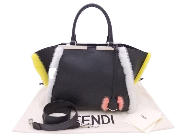 e50557a Fendi 2Way Troisajours Bag Leather Fur Black Multicolor