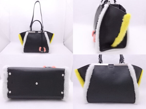 e50557a 1 Fendi 2Way Troisajours Bag Leather Fur Black Multicolor