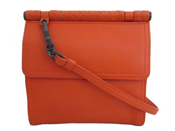 e50602 Bottega Veneta Intrecciato Leather Shoulder Bag Orange Gunmetal