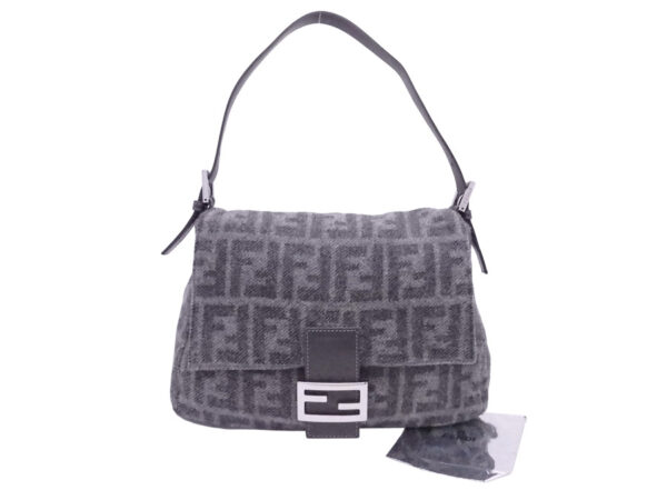 e50749f Fendi Mamma Baguette Shoulder Bag Zucca Wool Leather Gray Black