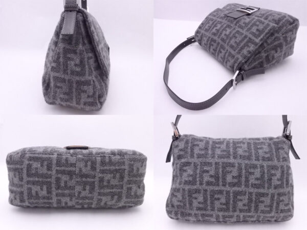 e50749f 1 Fendi Mamma Baguette Shoulder Bag Zucca Wool Leather Gray Black