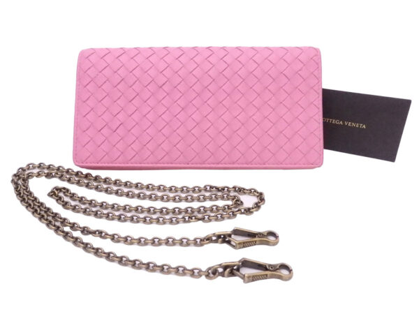 e50777f Bottega Veneta Intrecciato Leather Chain Wallet Pink