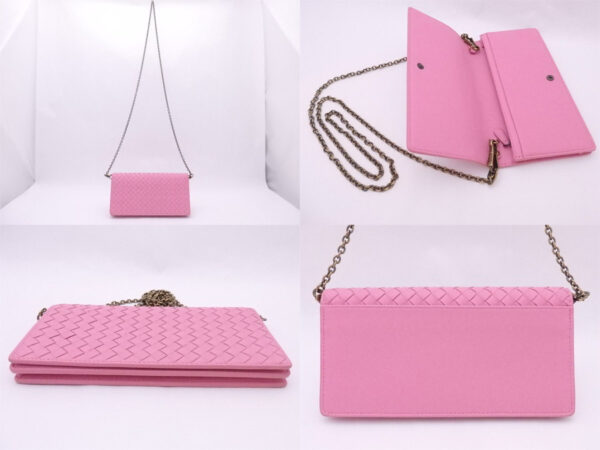 e50777f 1 Bottega Veneta Intrecciato Leather Chain Wallet Pink