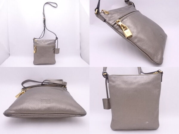 e50857a 1 Loewe Anagram Leather Crossbody Shoulder Bag Metallic Gray