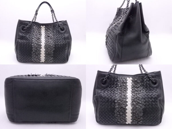 e51053f 1 Bottega Veneta Intrecciato Leather Shoulder Bag Black Gray White