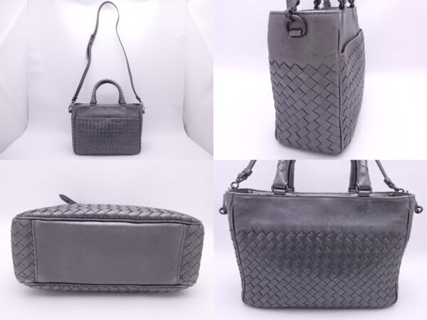 e51151a 1 Bottega Veneta Intrecciato Leather 2Way Bag Metallic Gray