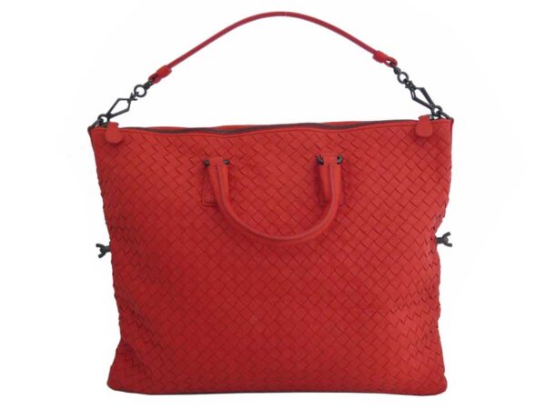 e51291g 1 Bottega Veneta Intrecciato Leather 2Way Bag Red Orange