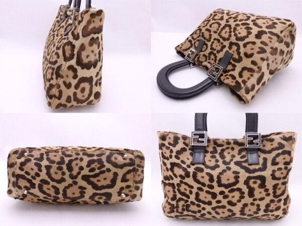 e51344a 1 Fendi Leopard Handbag Haraco Leather Brown Black