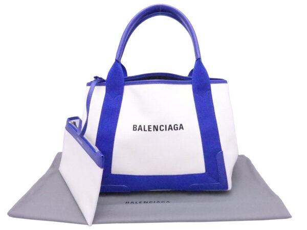 e51449g Balenciaga Blue CABAS Canvas Leather Tote Bag White Blue