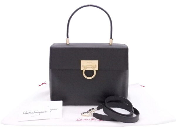 e51751a Salvatore Ferragamo Rose Leather Canvas Handbag Black