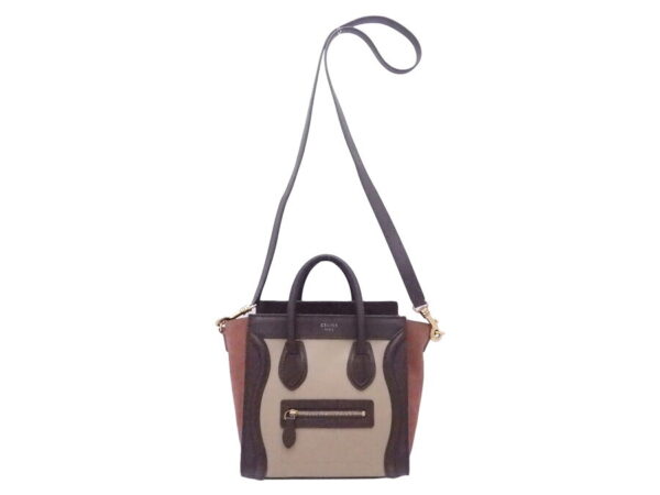 e51757f 1 Celine Luggage Nano Shopper 2Way Bag Leather Brown