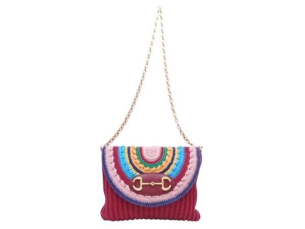 e51844a 1 Gucci Horsebit Crossbody Bag Wool Red