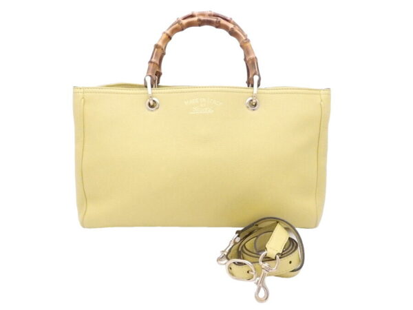 e51845a Gucci Bamboo Shopper 2Way Bag Leather Lime Yellow