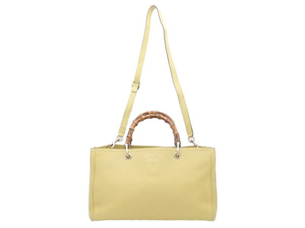 e51845a 1 Gucci Bamboo Shopper 2Way Bag Leather Lime Yellow