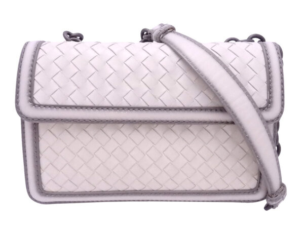 e51847 Bottega Veneta Intrecciato Leather Shoulder Bag White Gray