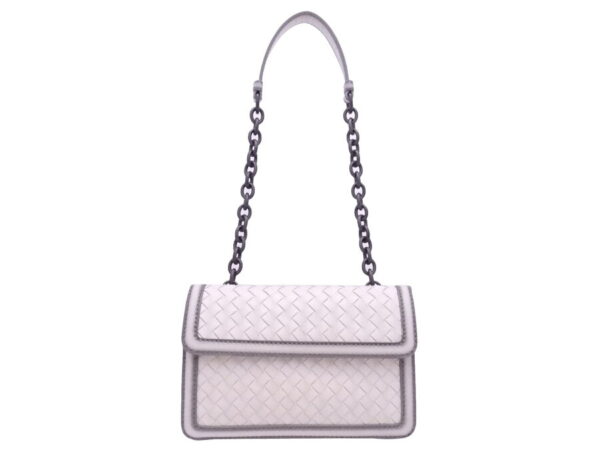 e51847 1 Bottega Veneta Intrecciato Leather Shoulder Bag White Gray