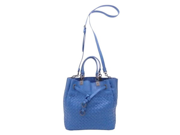 e51848a 1 Bottega Veneta Intrecciato Leather 2Way Bag Blue