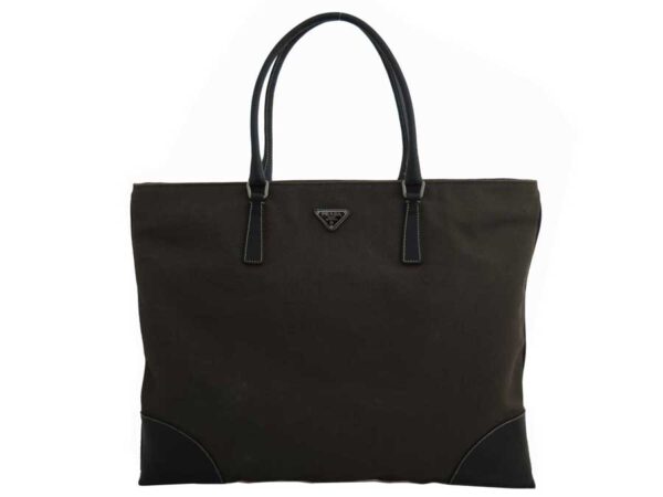 e51904a Prada Tote Bag Canvas Leather Khaki Black