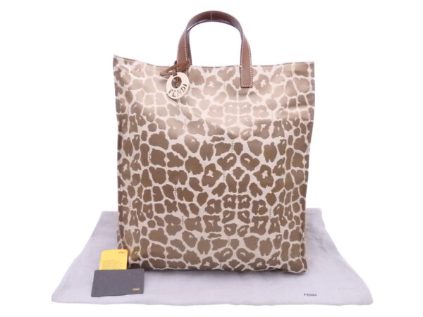 e51942f Fendi Leopard Tote Bag Satin Canvas Bronze Beige