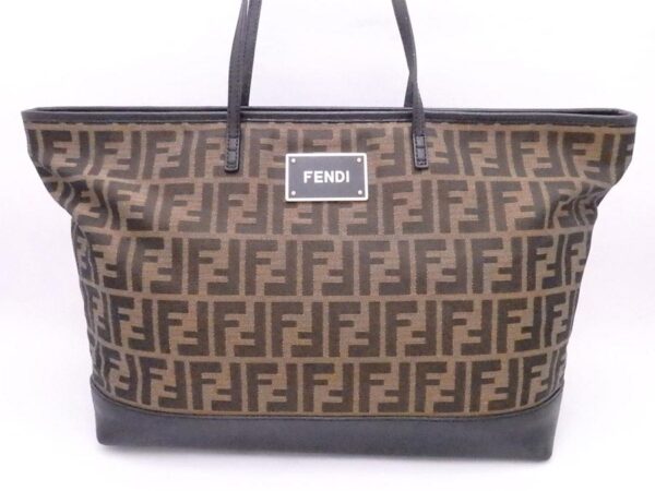 e51954a 1 Fendi Tote Bag Zucca Canvas Leather Brown Black