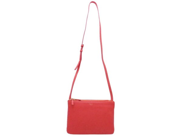 e52055a 1 Celine Trio Shoulder Bag Leather Red Orange