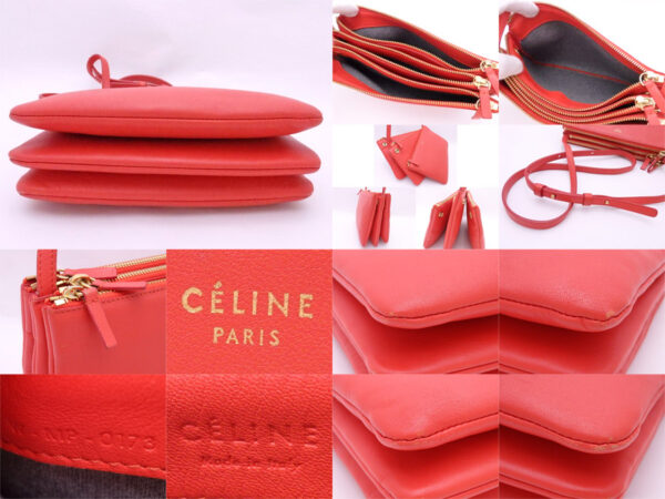 e52055a 4 Celine Trio Shoulder Bag Leather Red Orange