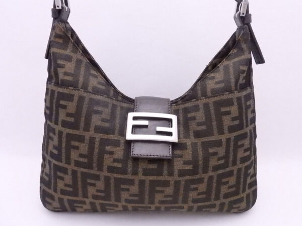 e52160a 1 Fendi Zucca Shoulder Bag Canvas Leather Brown