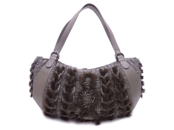 e52243a Salvatore Ferragamo Gancini Wool Leather Shoulder Bag Gray Brown