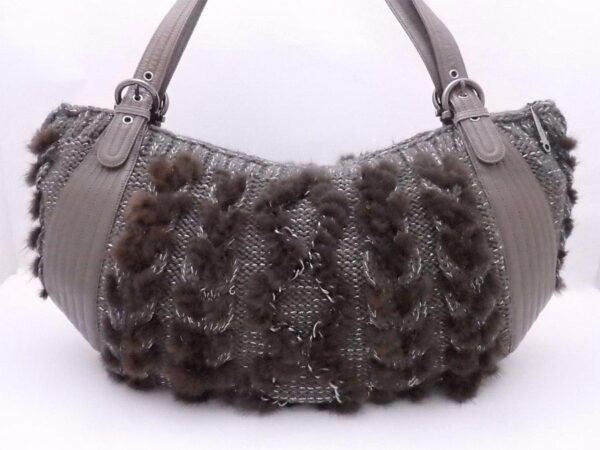 e52243a 2 Salvatore Ferragamo Gancini Wool Leather Shoulder Bag Gray Brown