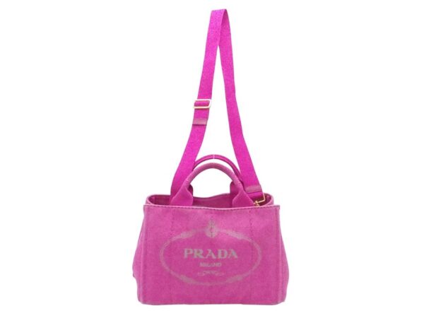 e52254f 1 Prada 2Way Bag Canvas Handbag Shoulder Bag Pink