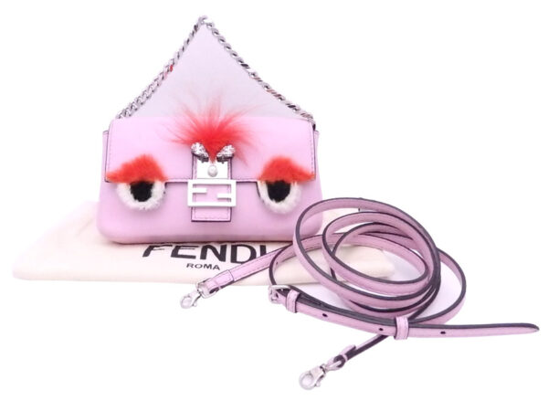 e52554a Fendi Micro Baguette Crossbody Shoulder Bag Leather Fur Pink