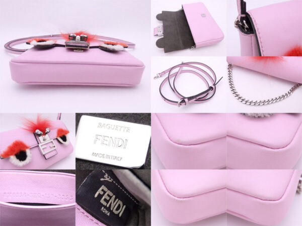 e52554a 4 Fendi Micro Baguette Crossbody Shoulder Bag Leather Fur Pink