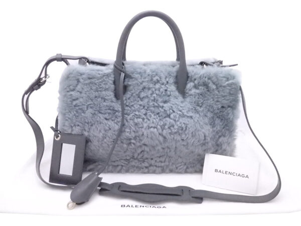 e52946a Balenciaga Fur Leather 2Way Bag Blue Gray