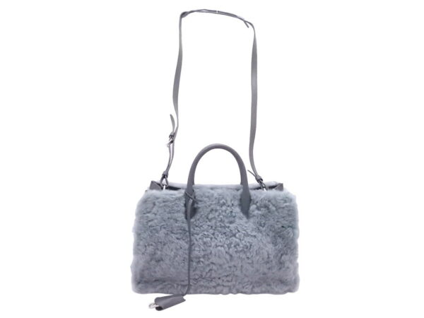 e52946a 1 Balenciaga Fur Leather 2Way Bag Blue Gray