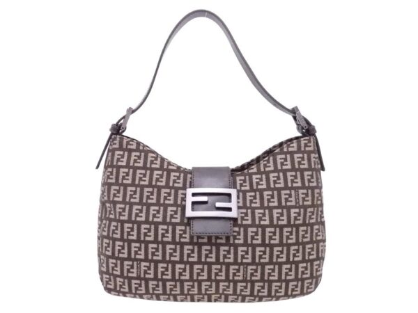 e52958a Fendi Shoulder Bag Zuccini Canvas Leather Brown Beige