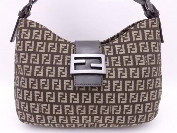 e52958a 1 Fendi Shoulder Bag Zuccini Canvas Leather Brown Beige