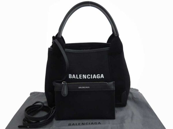 e52999g Balenciaga Blue CABAS XS Canvas Leather 2Way Bag Black