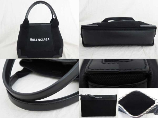 e52999g 4 Balenciaga Blue CABAS XS Canvas Leather 2Way Bag Black