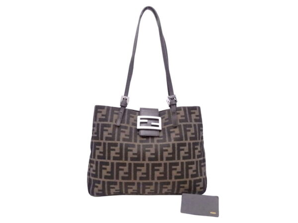 e53057i Fendi Shoulder Bag Zucca Canvas Leather Brown