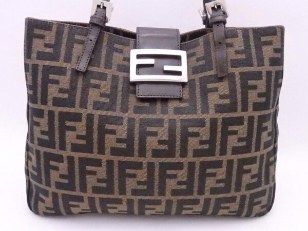 e53057i 1 Fendi Shoulder Bag Zucca Canvas Leather Brown