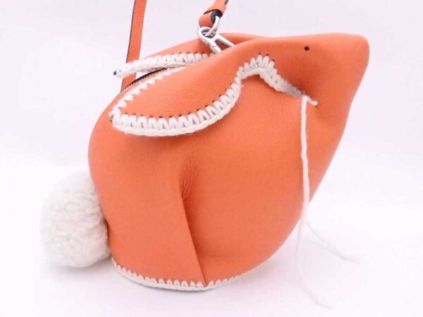 e53143a 2 Loewe Bunny Macrame Mini Leather Wool Crossbody Shoulder Bag Orange White