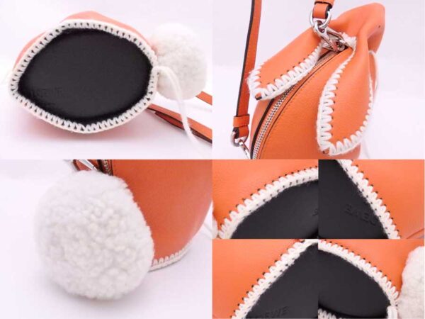 e53143a 4 Loewe Bunny Macrame Mini Leather Wool Crossbody Shoulder Bag Orange White