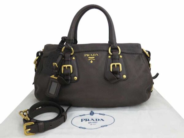 e53201a Prada 2Way Bag Leather Handbag Shoulder Bag Brown