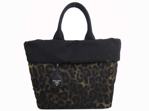 e53293f Prada Handbag Leopard Reversible Nylon Khaki Brown Black