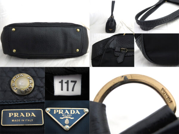 e53504i 4 Prada Shoulder Bag Nylon Leather Black Bronze