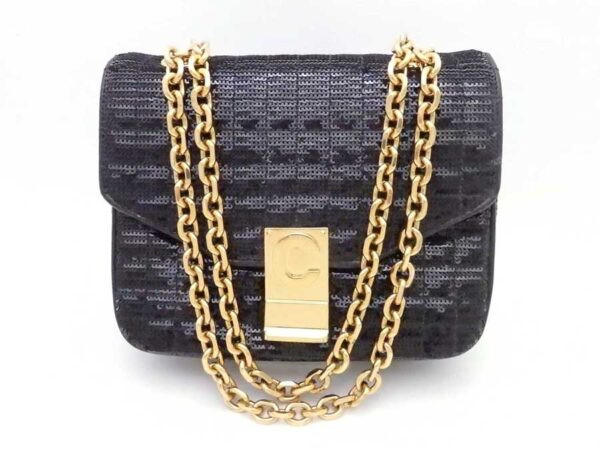 e53542a Celine C Small Chain Shoulder Bag Sequins Leather Black